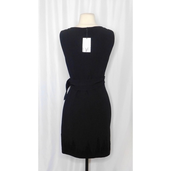 NWT!! DVF Diane Von Furstenberg Black Crepe Embellished Bella Faux Wrap Dress 4 - Picture 9 of 16